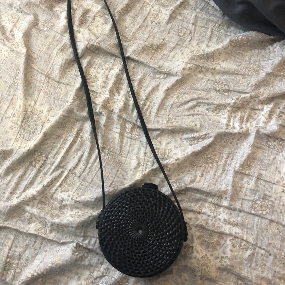 Small black bamboo crossbody purse